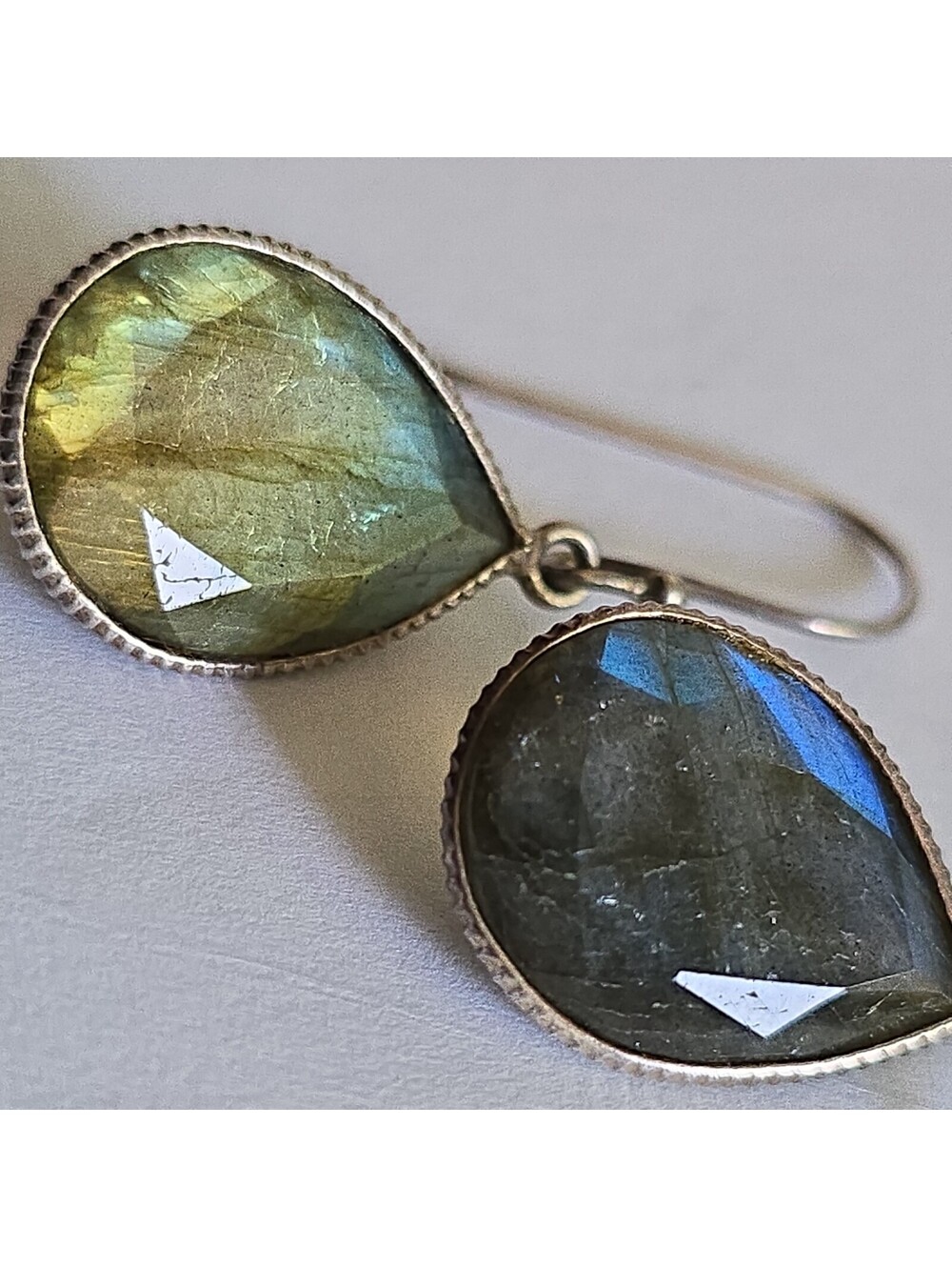 Silver Labradorite Dangle Earrings - Picture 2 of 10
